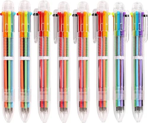 DAIKOYE Party Favors 8 piezas bolígrafos multicolor 6 en 1 de 0.02 in, 6 colores, de barril transparente, para oficina, suministros escolares,