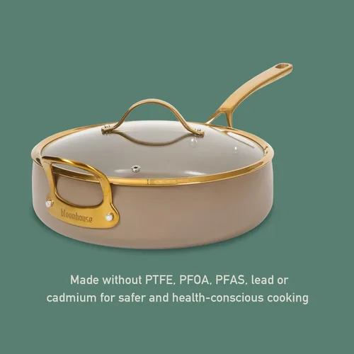 Miniatura 6 de Bloomhouse - Dos veces ganador de los Favoritos de Oprah - Sartén antiadherente de aluminio pesado de 6 QT Premium PFA libre con tapa para Crema