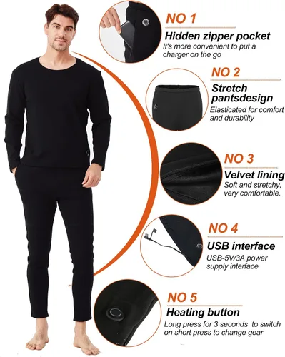 Miniatura 4 de Conjunto de ropa interior térmica térmica eléctrica para hombre, ropa interior deportiva de invierno al aire libre con batería y caja