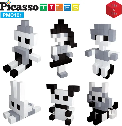Miniatura 7 de PicassoTiles Cubo magnético de rompecabezas de 60 piezas + 101 piezas, juego de bloques de construcción con imán en blanco y negro, ideabook gratis