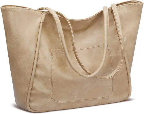 Bolso grande de mano para mujer con cierre de trabajo, cartera de cuero para viajes y bolsos de KKXIU