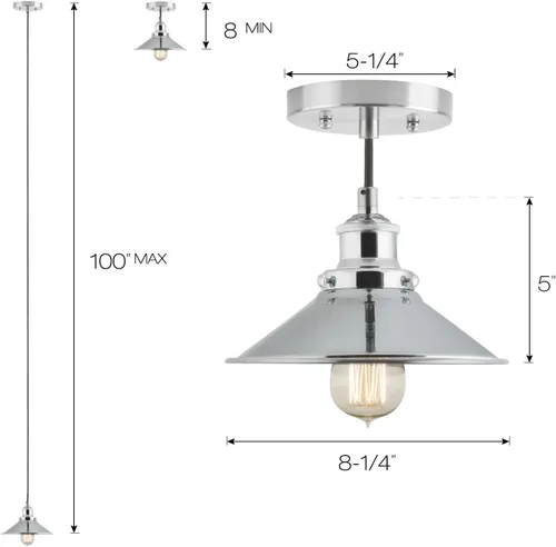 Miniatura 3 de Linea di Liara LL-P407 lámpara de techo industrial Andante, aplique de un foco con pantalla de metal y cable, con cubierta de 5 pulgadas, diseño