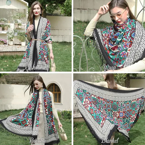 Miniatura 97 de DANA XU Manta de pashmina extragrande 100% de lana merina, bufanda de viaje, bufanda de cachemira para mujer, otoño e invierno, chal de gran