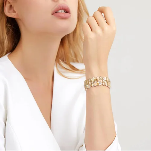 Miniatura 3 de EVER FAITH Pulsera elástica de cristal con forma de lágrima ovalada para mujer, estilo Art Déco, para novia