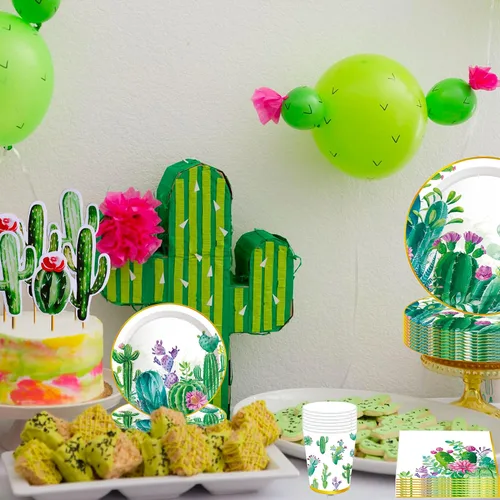 Miniatura 6 de LaVenty 56 piezas de suministros de fiesta de cactus, suministros de fiesta de suculentas, platos de fiesta de cactus, decoración de despedida