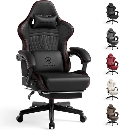 Miniatura 12 de GTPLAYER Silla de juegos para adultos, sillas ergonómicas de videojuegos con altavoces, reposapiés y reposabrazos de conexión, silla reclinable
