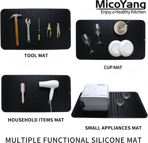 Miniatura 3 de MicoYang Alfombrilla de silicona para secado de platos para múltiples usos, fácil de limpiar, ecológica, resistente al calor, alfombrilla
