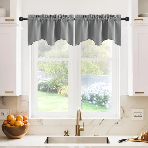 Miniatura 41 de NICETOWN Cenefa de ventana para dormitorio, ahorro de energía, bolsillo para barra, cenefa festoneada corta para ventana pequeña para lavandería