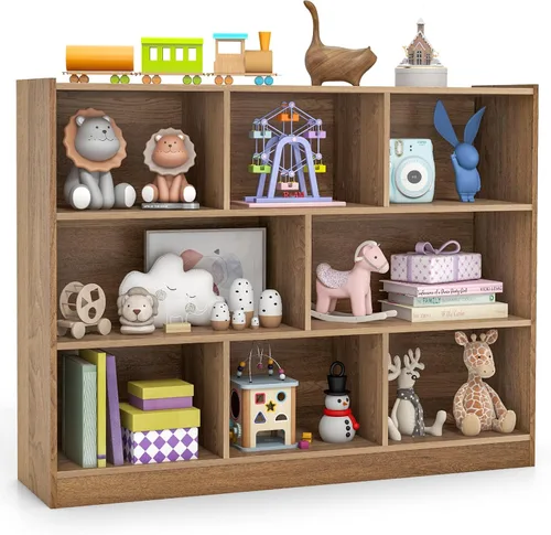 Miniatura 17 de KOTEK Organizador de almacenamiento de juguetes, estantería infantil de 8 cubos, estantería de madera de 4 niveles, estante abierto para guardería