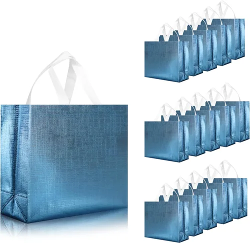 Miniatura 16 de cabzymx 16 bolsas de regalo reutilizables rosadas, bolsa de regalo de vacaciones con diseño metálico brillante con asas y bases, bolsa de regalos
