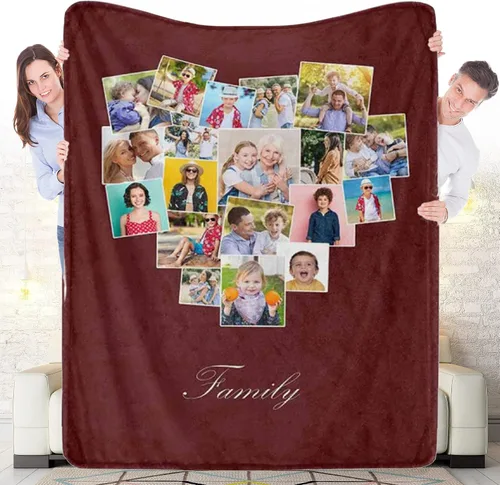 Miniatura 13 de Manta personalizada con 5 fotos y texto, manta con imágenes personalizadas, manta de forro polar divertida, ligera, súper suave, para sofá, cama