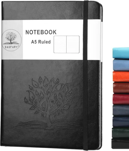Daofary Cuaderno A5 con rayas de cuero, 160 páginas, diario de 100gsm de papel grueso, tapa dura, con bolsillo, para trabajo, hombres y mujeres, 8.4