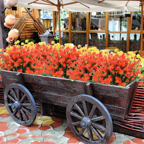 Miniatura 5 de 4 paquetes de flores artificiales, vegetación artificial falsa, resistente a los rayos UV, no se decolora, plantas de plástico sintético para ramo