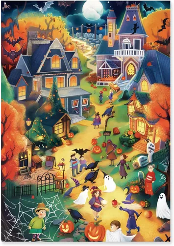 Rompecabezas de Halloween de 500 piezas para adultos, rompecabezas de ciudad de Halloween, rompecabezas desafiante perfecto para noches de juegos,
