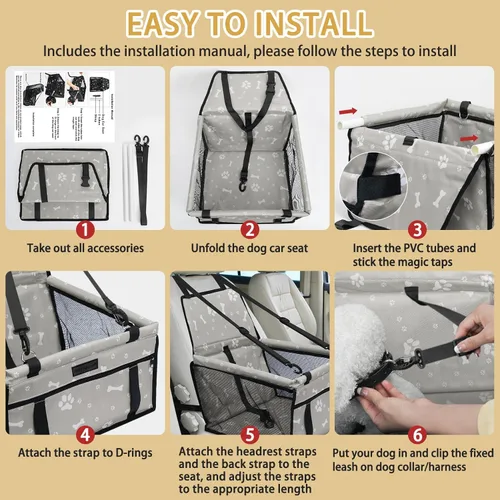 Miniatura 7 de Asiento de Coche para Perro Plegable Asiento Elevador de Coche para Perro Impermeable Transpirable Bolsa de Viaje Oxford para Perros Pequeños a gris