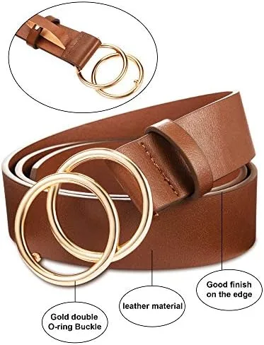 Miniatura 6 de Syhood 2 Pieces Women Leather Belt Soft Faux Leather Jeans Belt Waist Belts for Jeans Dress with Double O-Ring Buckle