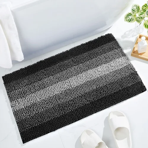 Gibelle Alfombras de baño negras, alfombra de baño de chenilla de lujo, alfombra pequeña antideslizante para ducha y alfombras de piso para baño,