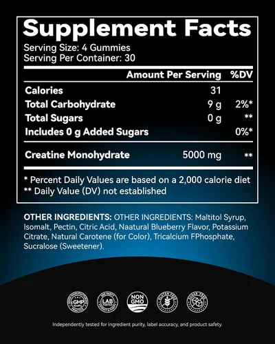 Miniatura 9 de Gomitas de creatina para mujeres y hombres – 5000 mg de creatina pura monohidrato masticables – Gomitas sin azúcar para el crecimiento muscular