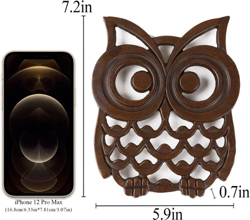 Miniatura 2 de BRASSTAR Latón búho olla salvamanteles 4 esquina olla Mat Retro Country diseño adecuado para platos calientes cocina mesa de comedor, se puede