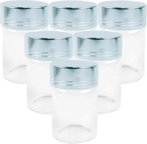 Miniatura 15 de Botella de vidrio transparente de 5.1 fl oz con tapa de aluminio plateado, 6 unidades, adecuada para recepción de cocina, azafrán, té, Plata