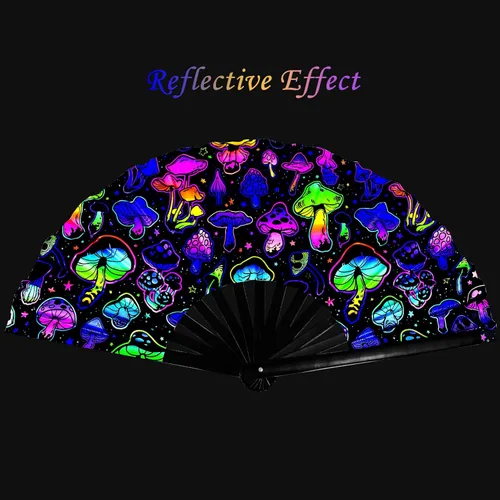 Miniatura 3 de Ventilador plegable Rave, ventilador de mano grande Clack, brillo UV, festival, plegable, de mano, accesorios de traje para mujeres, hombres