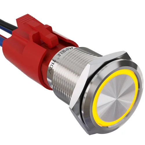 Miniatura 18 de APIELE 110V-220V 19mm interruptor de botón de cierre 10 Amp SPST LED Impermeable Redondo autobloqueante 1NO (Negro Aluminio, Azul)