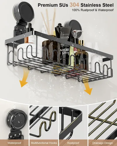 Miniatura 7 de JOTPE Estante de ducha con ventosa, paquete de 5 unidades, sin taladrar y con ventosa extraíble para baño con gran capacidad, potente organizador