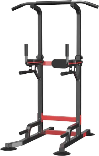 Miniatura 7 de Torre de Potencia con Estación de Fondo y Barra de Dominadas - Equipo de Gimnasio para el Hogar Multiusos con Altura Ajustable y Almohadillas Negro