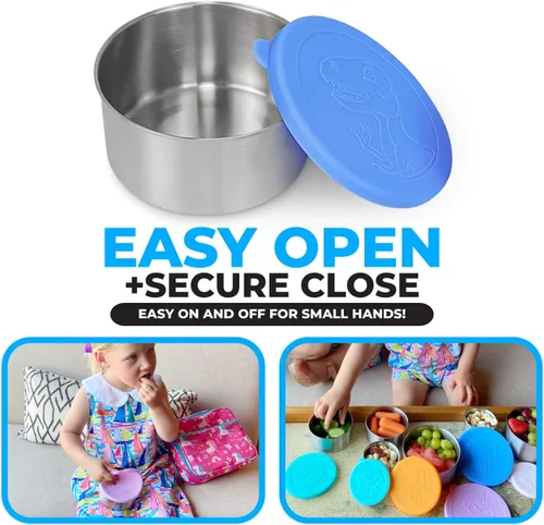 Miniatura 2 de Recipientes de acero inoxidable de dinosaurio para niños pequeños, loncheras, tapas de silicona antiderrames, almacenamiento de alimentos de metal
