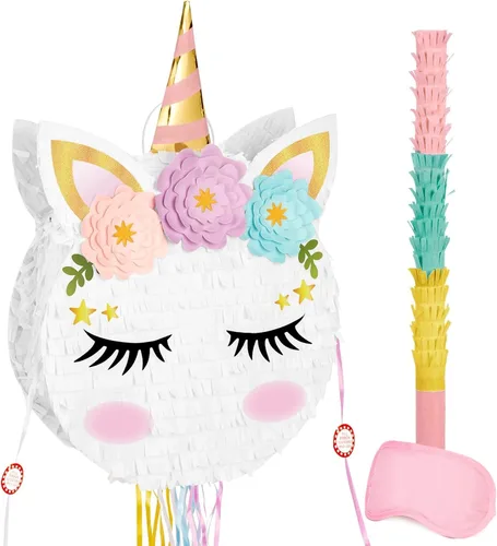 Miniatura 29 de WERNNSAI - Piñata de sirena plegable, piñata de cumpleaños con flecos que incluye cuerda para jalar, venda y bate. Decoraciones