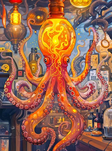 Cross & Glory Rompecabezas de 1000 piezas para adultos | Alquimia del pulpo: El Experimento de Lava | Rompecabezas de arte marino oceánico |