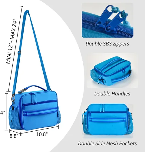 Miniatura 3 de Cerbonny Lonchera infantil para niñas y niños, bolsa de almuerzo aislada con soporte doble para botellas y forro congelable (azul)