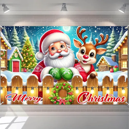 Miniatura 18 de BlissYard Telón de fondo de tren de Papá Noel, 71 x 43 pulgadas, pancarta de escena de Navidad de pan de jengibre, fondo de fotos para fiestas