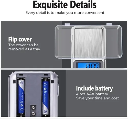 Miniatura 3 de Báscula de bolsillo digital portátil de 2 piezas, 17.64 oz de capacidad, 0.00 oz de precisión, báscula electrónica de joyería para alimentos