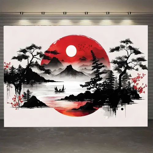 Miniatura 7 de FENDROM Naturaleza Paisaje Montaña Puesta de Sol Bosque Tapiz Árboles Anime Nube Niebla Lago Colgante de Pared Telón Estético Telón