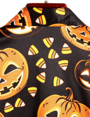 Miniatura 5 de VATPAVE Camisas de manga corta con botones de calabaza de Halloween para hombre