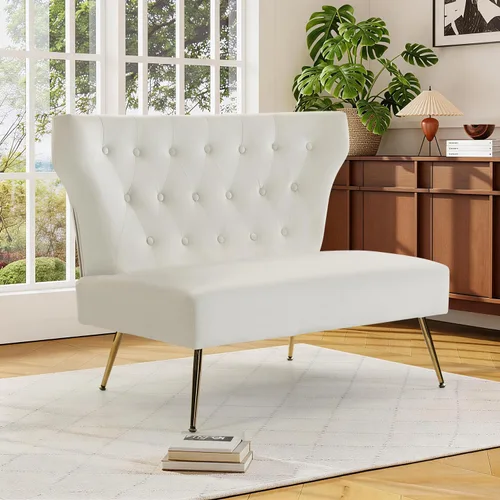 Miniatura 7 de Sofá biplaza moderno de terciopelo de 40 pulgadas sin brazos para sala de estar, dormitorio, sofá pequeño tapizado con respaldo alado con patas