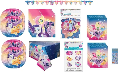 My Little Pony Suministros para fiesta de cumpleaños Favor Deluxe Pack Pack sirve 16 incluye 16 platos, 16 servilletas, 1 cubierta de mesa, 1