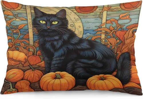 Miniatura 34 de Fundas de almohada frescas de casa embrujada, castillo, luna, bosque medieval, calabaza, fundas de almohada rectangulares con cremallera invisible