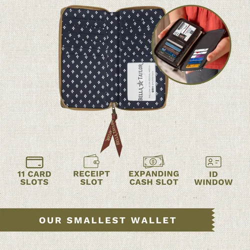 Miniatura 4 de Bella Taylor Cartera delgada para mujer Cartera con cremallera y protección RFID, Parche primitivo, Patchwork