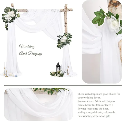 Miniatura 3 de Cortinas de arco de boda, 8 paneles de 28" x 20 pies, cortinas de tela de gasa blanca para ceremonia y recepción Blanco