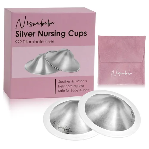 NISXABEBE Las tazas de lactancia originales de plata con anillo de silicona, protectores de pezones para lactantes recién nacidos, imprescindibles