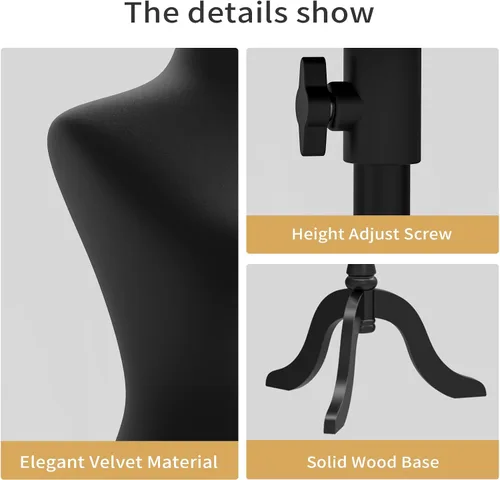 Miniatura 4 de Bonnlo Maniquí de costura, apto para clavar alfileres, para vestido de mujer, con base de trípode de madera. Negro