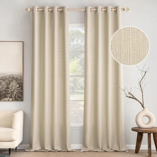 Miniatura 20 de MIULEE Cortinas texturizadas de lino sintético marrón natural de 84 pulgadas de largo, juego de 2 paneles para sala de estar y dormitorio, tejido