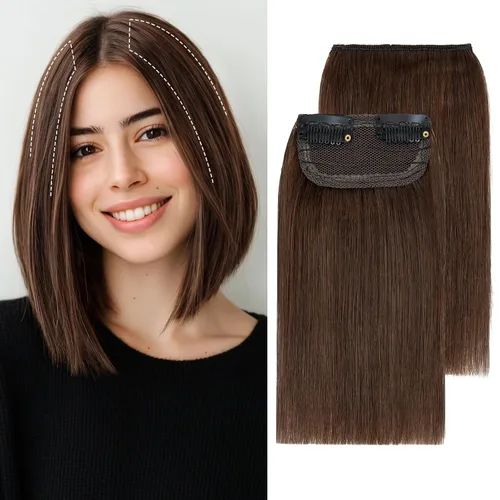 Miniatura 18 de S-noilite Extensiones de cabello corto con broches, 100% cabello humano real, 2 clips, extensiones con clip para mujeres con cabello delgado, añade