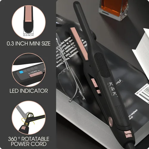 Miniatura 2 de K&K - Plancha plana mini para cabello corto de 3/10 pulgadas, alisador pequeño para cabello para Pixie y crema de barba, plancha cerámica para Negro