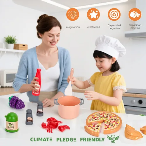 Miniatura 9 de 80 piezas de juego de cocina de simulación para niños pequeños, juego de utensilios de cocina con ollas/sartenes/comida/frutas/verduras/manta de Rosa