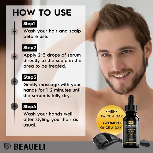 Miniatura 5 de 5% Minoxidil para el crecimiento del cabello para hombres y mujeres: Suero de tratamiento de rebrote de Minoxidil de extra fuerza para la pérdida