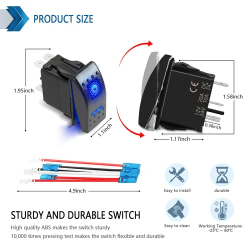 Miniatura 2 de FXC Interruptor basculante momentáneo de 7 pines con luz LED azul láser encendido/apagado/encendido 20 A/12 V 10 A/24 V con cables de puente