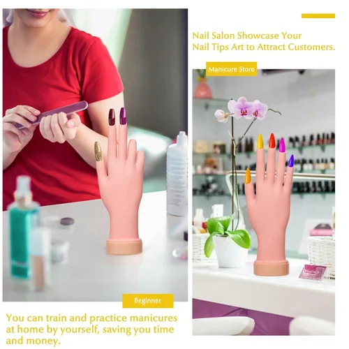 Miniatura 7 de Paquete de 2 puntas de uñas de práctica, herramienta de mano de entrenamiento de arte y 1 par de práctica de pie falso, herramienta de manicura